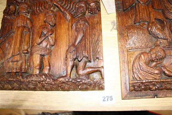 A set of four 19th century Continental relief carved oak religious plaques, depicting biblical scenes, 38 x 29cm